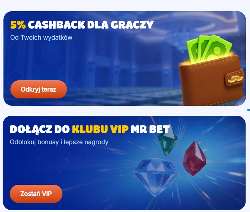 cashback i klub VIP w Mr Bet